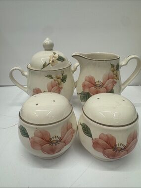 Floral Ceramic Creamer, Sugar & Salt Pepper Set Kelcraft Spring Noritake Ireland